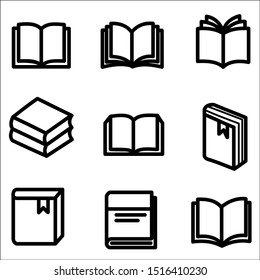 Book icon set in thin line style with White Background.