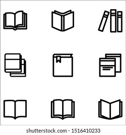 Book icon set in thin line style with White Background.