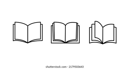 Book icon set in thin line style. Book Line Style Icons Set on White Background.