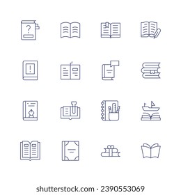 Book icon set. Thin line icon. Editable stroke. Containing book, design book, open book, stationery, reading, books, literature.
