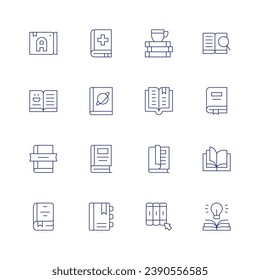 Book icon set. Thin line icon. Editable stroke. Containing book, world book day, medical, science, books, search, open, literature.