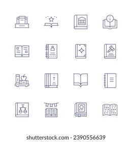 Book icon set. Thin line icon. Editable stroke. Containing world book day, book, law, phone, books, spell, literature, reading, manual, law, braille, notebook.