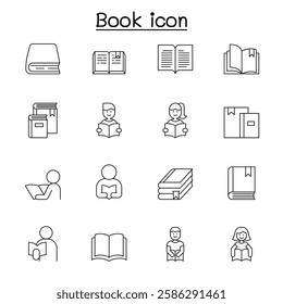 Book icon set in thin line stlye