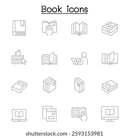 Book icon set in thin line style