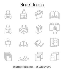 Book icon set in thin line style