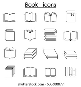 Book icon set in thin line style