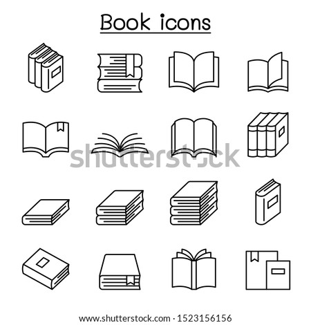 Book icon set in thin line style