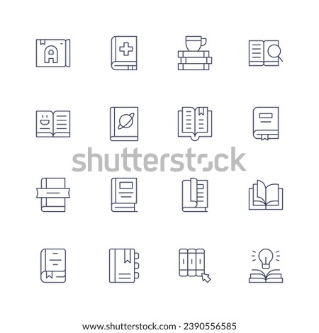 Book icon set. Thin line icon. Editable stroke. Containing book, world book day, medical, science, books, search, open, literature.