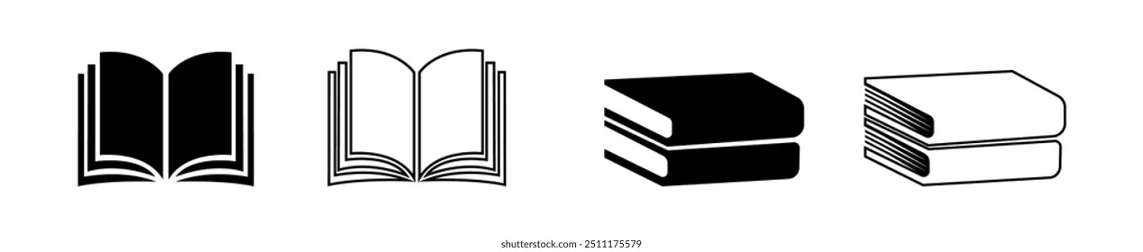 Book icon set, Various Books Vector Line Drawing Icon Set, Open book, closed book icon vector illustration, e-book, back to school, library sign, Study concept symbol, Learning sign, Book clipart.