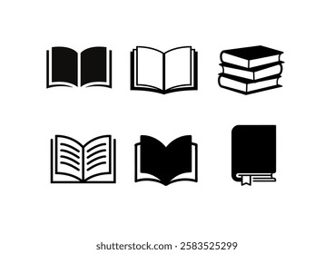 Book icon set, Various Books Vector Line Drawing Icon Set, Open book, closed book icon vector illustration, e-book, back to school, library sign, Study concept symbol, Learning sign, Book clipart.