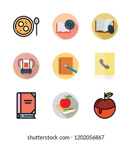 book icon set. vector set about open book, hebrew, e reader and agenda icons set.