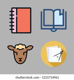 book icon set. vector set about open book, hebrew, writer and papers icons set.