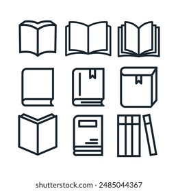 Book icon set Vector solid icons collection line art