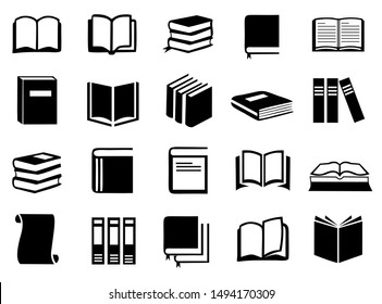 Book icon set vector, Book symbol illustration collection in black and white color design