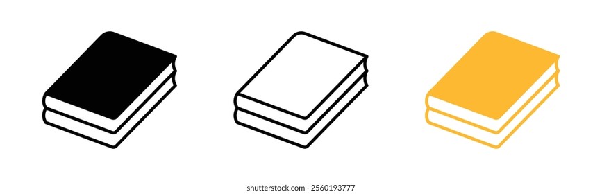 Book icon set vector symbol in yellow, black filled and outlined style. Open book, textbook, ebook, education logo, silhouette. Read story book isolated vector illustration in white background.