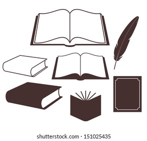 Book icon set. Vintage style vector. Isolated books on white background. Open book sign