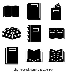 Book icon set. White background isolated