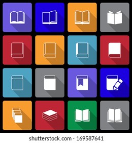Book Icon set wiht  Long Shadow