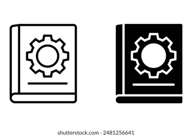 Icono de libro con signo de Configuraciones. Iconos de libros y personalización, Configuraciones, gestión, 
para su diseño de Sitio web, logotipo, App, diseño de Vector UI. Icono de usuario, silueta aislada sobre fondo blanco.