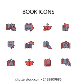 Book icon set.vector.Editable stroke.linear style sign for use web design,logo.Symbol illustration.