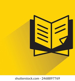 icono de libro con sombra sobre fondo amarillo
