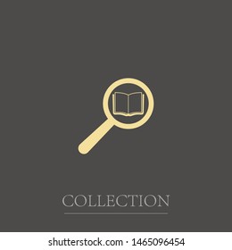 A book icon. A sign of reading and a library. A symbol of the book. Magnifying glass with a book icon.