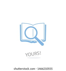 A book icon. A sign of reading and a library. A symbol of the book. Magnifying glass with a book icon.