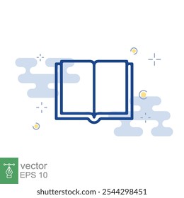 Icono de libro. Estilo plano simple. Libro abierto, publicar, literatura, Biblioteca, concepto de educación. Libro de texto azul con fondo azul y blanco. Ilustración vectorial aislada. EPS 10.