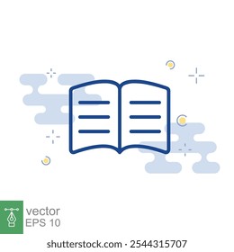 Book icon. Simple flat style. Open book, publish, literature, library, education concept. Blue textbook with blue and white background. Vector illustration isolated. EPS 10.