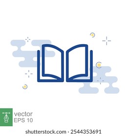 Ícone Livro. Estilo plano simples. Abrir livro, publicar, literatura, biblioteca, conceito de educação. Livro azul com fundo azul e branco. Ilustração vetorial isolada. EPS 10.