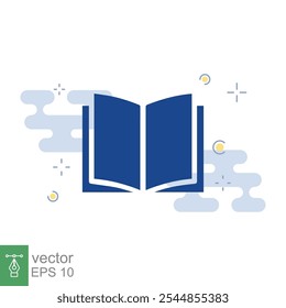 Ícone Livro. Estilo plano simples. Abrir livro, publicar, literatura, biblioteca, conceito de educação. Livro azul com fundo azul e branco. Ilustração vetorial isolada. EPS 10.