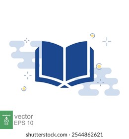 Ícone Livro. Estilo plano simples. Abrir livro, publicar, literatura, biblioteca, conceito de educação. Livro azul com fundo azul e branco. Ilustração vetorial isolada. EPS 10.