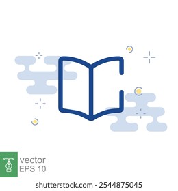 Book icon. Simple flat style. Open book, publish, literature, library, education concept. Blue textbook with blue and white background. Vector illustration isolated. EPS 10.