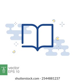 Ícone Livro. Estilo plano simples. Abrir livro, publicar, literatura, biblioteca, conceito de educação. Livro azul com fundo azul e branco. Ilustração vetorial isolada. EPS 10.