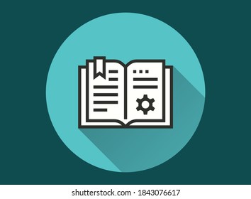 Icono de libro. Ilustración simple con sombra larga aislada para diseño gráfico y web.