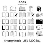 Book icon simple line drawing vector illustration material set cute reading stationery notebook black and white