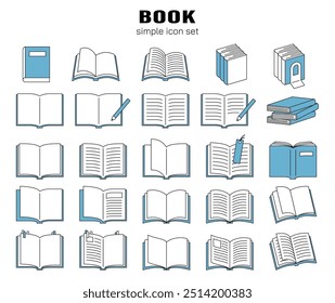 Ícone de livro linha simples desenho vetor ilustração material conjunto bonito leitura papel de carta azul