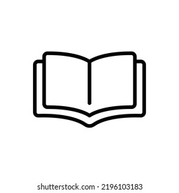 Icono de libro. Estilo de contorno simple. Libro abierto, publicación, literatura, biblioteca, papel, concepto educativo. Ilustración vectorial de línea delgada aislada en fondo blanco. EPS 10.