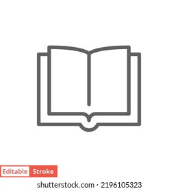 Book icon. Simple outline style. Open book, publish, literature, library, paper, education concept. Thin line vector illustration isolated on white background. Editable stroke EPS 10.