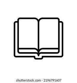 Buchsymbol. Einfache Kontur. Offenes Buch, Veröffentlichung, Literatur, Bibliothek, Papier, Bildungskonzept. dünne Vektorgrafik einzeln auf weißem Hintergrund. EPS10.