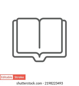 Book icon. Simple outline style. Open book, publish, literature, library, paper, education concept. Thin line vector illustration isolated on white background. Editable stroke EPS 10.