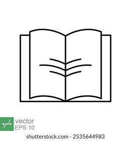 Book icon. Simple outline style. Textbook reading, open book, school, education, magazine, library, university, learning concept. Thin line vector illustration isolated on white background. EPS 10.