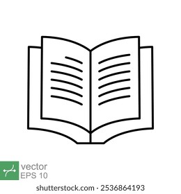 Book icon. Simple outline style. Textbook reading, open book, school, education, magazine, library, university, learning concept. Thin line vector illustration isolated on white background. EPS 10.