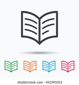 Book icon. Study literature sign. Education textbook symbol. Colored flat web icon on white background. Vector