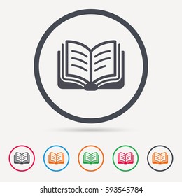 Book Icon. Study Literature Sign. Education Textbook Symbol. Round Circle Buttons. Colored Flat Web Icons. Vector