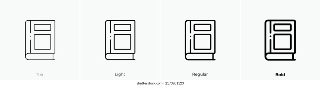 book icon. Thin, Light Regular And Bold style design isolated on white background