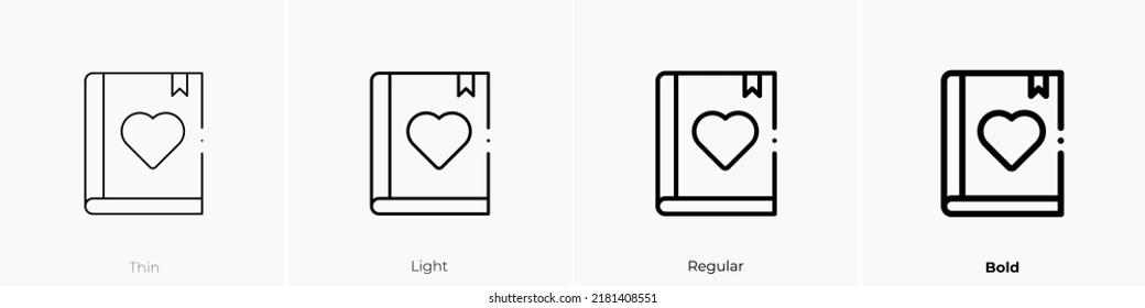 book icon. Thin, Light Regular And Bold style design isolated on white background
