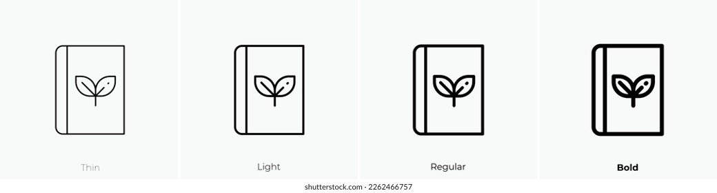 book icon. Thin, Light Regular And Bold style design isolated on white background