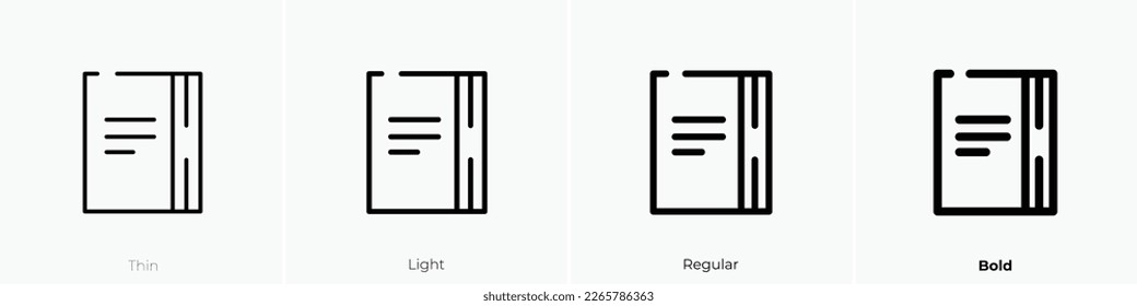 book icon. Thin, Light Regular And Bold style design isolated on white background