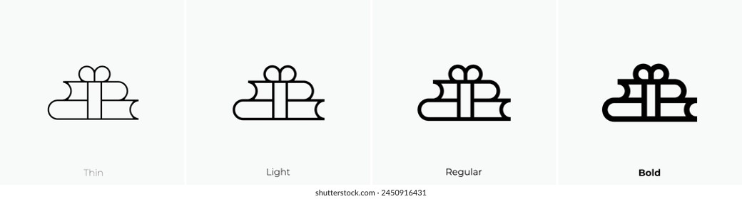 icono de libro. Diseño de estilo fino, ligero, regular y audaz aislado sobre fondo blanco